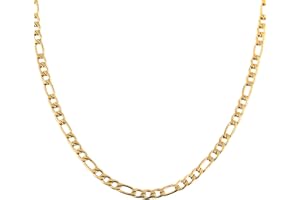 HZMAN Men Women 24K Real Gold Plated Figaro Chain Stainless Steel Chain Necklace Jewelry Gift 16"-30"