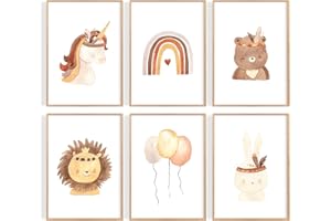 OHBIMBA Láminas Decorativas Infantiles | Cuadros Decoración Dormitorio Bebé, Niño y Niña Sin Marcos | Estimulación Creativa y Visual Infantil | Set de 6 Láminas 30x40cm