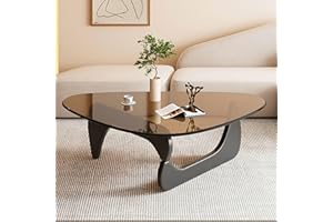 PRITIY Nowoczesny stolik kawowy z połowy wieku, szklany stolik kawowy do salonu, unikalne abstrakcyjne stoliki kawowe do małych przestrzeni, stolik centralny, trójkątny stolik kawowy, czarny +