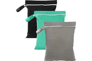 GOLXUWO 3 Stück Nassbeutel,40 x 30 cmWetbag wasserdichte Wet Bag mit Reißverschluss Wiederverwendbarer Reise Nasssack mit Klein Nasstasche Schwimmen für Badeanzüge/Strandtücher/Windeln (Grau+Grün+Schwarz)