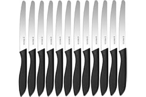 targzier Frühstücksmesser 12-teilig,Brötchenmesser mit Wellenschliff, Brotzeitmesser,Tomatenmesser,Buttermesser,Scharfes tafelmesser wellenschliff,Spezialklingenstahl,Spülmaschinenfest,schwarz