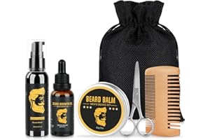 LOPHE Kit Barba Hombre, Kit Barba Cuidado para Hombre 6 En 1 con Aceite Barba Hombre, Champú Barba, Peine Barba, Tijeras, Bolsa de Viaje, Regalos para Hombre Papá