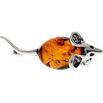 Broche Ancienne En Argent Avec Ambre Véritable - Bijou Vintage Feuille