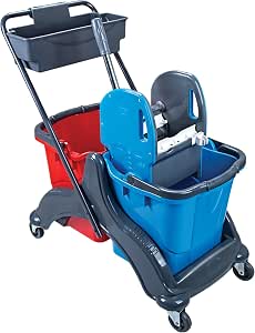 Double Bucket Cart With 2 Bins In Red Blue 25 Litres Cleaning
