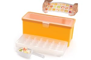 ILAUKE Kwadratowa forma do kostek lodu, 3 cm x 63 sztuki, do zamrażarki, z pojemnikiem, forma do kostek lodu, do koktajli, whisky, wina, owoców, (żółta)