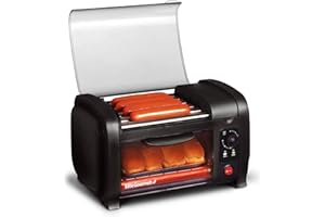 Elite Gourmet Cuisine EHD-051B Horno tostador para perritos calientes, temporizador de 30 minutos, bandeja de acero inoxidable para horneary migas, serie mundial béisbol, para 4 panes, negro