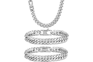 Aospkle 3PCS Cuban Link Bracelet Necklace, Sturdy 316L Stainless Steel Cuban Link Chain for Men Jewelry Set 8mm, 7/8/9 Inches