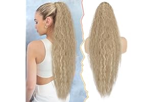 ‎BARSDAR BARSDAR Lange Lockige Pferdeschwanz Haarteil mit Kordelzug, 76cm Wellige Kamm Clip Ponytail Extension für Frauen Synthetisches Voluminös Pferdeschwanz Verlängerung - Licht Asch Blond mit Highlights
