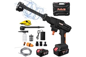 FuGuiB 21V/4.0AH Hidrolimpiadora bateria con Motor sin Escobillas, MAX 45Bar hidrolimpiadora de Alta presion con Boquilla Ajustable 6 en 1, para Limpieza de Suelos, Coches, Flores Cercas