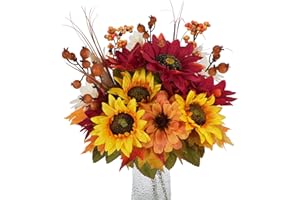 LXYANW Künstliche Blumen Herbst Deko, Künstliche Pfingstrose Sonnenblumen Herbstblumenstrauß Seidenblumen Blumen Deko für Thanksgiving Party Haus Garten Hochzeit Deko Herbstdeko