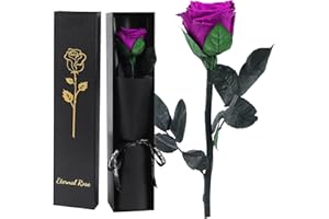 FRFG Rosa Eterna, Rosa Natural Preservada con Tallo Regalos para Mujer, Regalo de Cumpleaños de Aniversario Dia de la Madre Dia de San Valentín para Mamá Novia Mujeres (Púrpura)