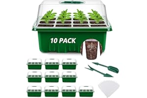 YAUNGEL Bandeja de Cultivo de Invernadero de Interior, 10 Piezas 120 Celdas Mini Invernadero Set de Cultivo de Semillero Bandeja de Cultivo de Invernadero con Tapa y Ventilación para Planta,Verde