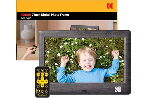 Kodak Cadre Photo numérique de 7 Pouces - Écran IPS - Lecteur Photo/Musique/vidéo/Calendrier/Alarme, Prise en Charge USB ou Carte SD, Rotation Automatique, avec télécommande