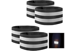GeekerChip 4 Pezzi Bracciale Riflettente,Fascia Catarifrangente Running,Alta visibilità Fasce Riflettenti,Regolabile,per Ciclismo,Corsa,Adulti e Bambini Caviglia Polso,35x5cm(Nero)