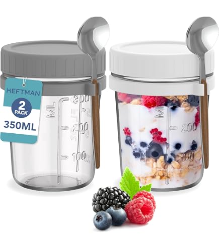 Set 2 Vasetti In Vetro Per Overnight Oats 430 Ml - Con Coperchio A Vite E Cucchiaio - A Prova Di Perdite - Per Meal Prep, Marmellate, Yogurt - 2