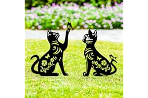 QBMYCN Pali decorativi da giardino in metallo per Gatto,confezione da 2 statue a forma di Gatto nero,per cortile,giardino,prato, decorazioni per esterni,regali per amanti dei Gatto