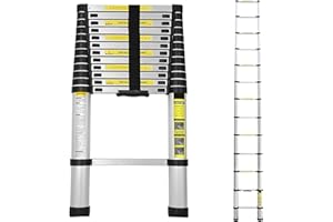 Ansobea Escalera telescópica de 3,8 m, Escalera de Aluminio Extensible, Escalera Multiusos telescópica, Antideslizante, Carga máxima 150 kg