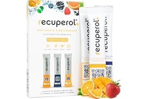 Recuperol Rehydration & Recovery Electrolytes Powder Supplement for Dehydration, 6 Sachets, Replace Mineral Salts & Fluids, Zinc, Vitamin C, B12, D3, Potassium, Variety Pack