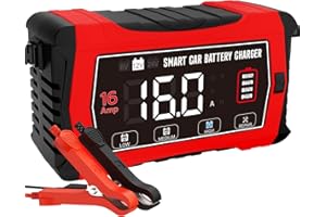 HTRC Ładowarka do akumulatora samochodowego 16 A, 6 V/12 V/24 V, ładowarka do samochodów, ciężarówek, motocykli, kosiarek, łodzi, akumulatorów morskich