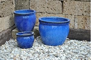 Kunert-Keramik Pflanzkübel,blau,2er Set.frostfest!!!!!28/21cm,%%mit kleinen Fehlern%%