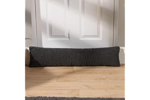 OHS Draught Excluder for Doors Teddy Fleece, Soft Draft Excluder Cushion Decorative Door Stopper Cold Air Wind Blocker Living Rooms Bedroom Kitchens, Charcoal Grey 90 x 20cm