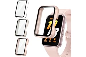 [3Pack] Kamita Screen Protector Case Compatible with Samsung Galaxy Fit 3, Full Coverage Hard PC Bumper Cases with Tempered Glass Film, Shockproof Protective Cover for Galaxy Fit3 (Clear+Pink+White)