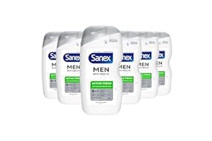Sanex Men Skin Health Active Fresh Shower Gel 400ml X 6- Dry Skin Body Wash For Men - Controls Body Odour For 24 Hours - Deeply Hydrates - 6-in-1 Benefits - Dermatologically Tested - 0% Sulphates*