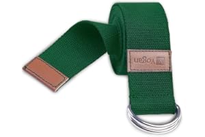 Yogan Yoga Belt/Yoga Strap | 100% Cotton | Pilates Belt/Strap | Solid SS D-Rings | Grippy Texture | 1.85m