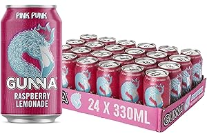 Gunna Fizzy Drinks, 24 Cans, Raspberry Lemonade, Sparkling Natural Soft Drink and Mixer, Real Raspberry and Lemon Flavour, 330 ml x 24