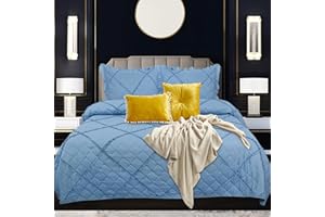 Rugs Inn Ruffle Quilted Bedspread -2Pcs Bed Throws for Room Decor Embossed Striped Pattern Reversible Quilt Bedspreads Coverlets with 1 Pillow Sham (Single, Blue)