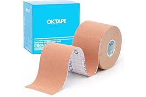 OK TAPE Ruban de Kinésiologie, ruban athlétique élastique en coton original de base pour le soutien et la récupération, sportif thérapeutique pour soulager la douleur, 5cm x 5m non-coupé,Beige