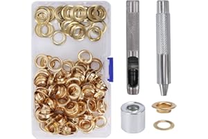HO2NLE 100Pcs Ojales Kit de Ojetes Metalicos de 10 mm Set de Ojales Oros con Herramienta de Instalación y Una Caja de Almacenamiento Transparente para Cortinas, Tela, Lona, Cuero (oro)