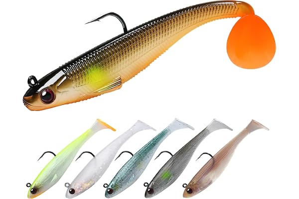 TRUSCEND Leurres de Pêche Souples Shadtale avec Hameçons BKK, Easy Catch : Vibrante pour Plus de Touches, Leurre à Queue palmée pour Bars, Brochets, Truites, Silure, Idéal pour la pêche en Famille