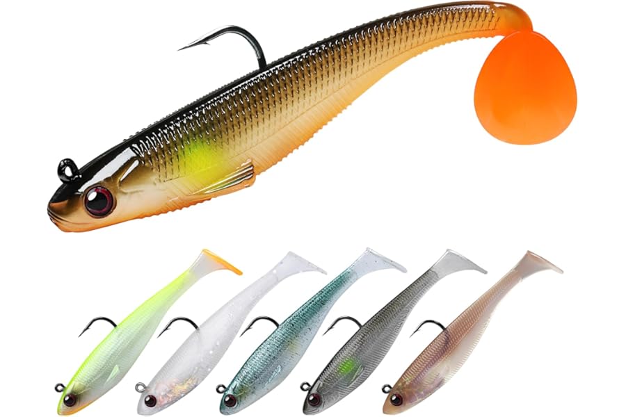 TRUSCEND Shadtale Soft Fishing Lures with BKK Hooks – Easy Catch: Trembly Sinking and Vibrating Swim for More Bites, Paddle Tail Swimbait for Bass, Trout, Pike, Perch - Ideal for Family Fishing