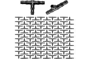 100 Pièces 4/7 mm Plastique Tee Raccord de Tuyau, VooGenzek T Connecteur Barbelé pour Tuyau d'arrosage de Jardin, Tee-Joint pour Irrigation Goutte a Goutte, pour Systèmes d'Arrosage Jardin, Pelouse