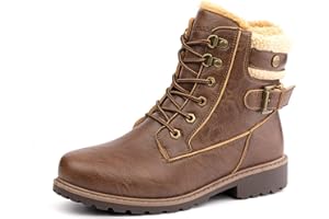 Hitmars Winter Boots Women Ankle Boots Ladies Snow Boots Wide Lace Up Rubber Ankle Boots Warm Comfy Non Slip Boots Cushioned Black Brown Size 3.5-9 UK