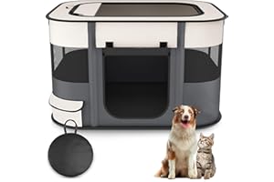 Floving Niche Portable pour Animaux domestiques,90 x 70 x 60 cm, Pliable, Rectangulaire, Niche pour Chat,Niche fermée (Gris)