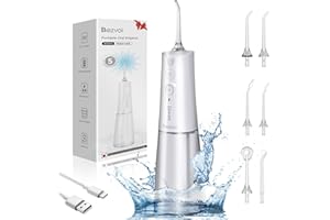 Bezvoi Hydropulseur Dentaire Jet: Irrigateur buccal avec 5 modes, réservoir d'eau de 300 ml, nettoyeur de dents électrique étanche IPX7, avec 6 embouts pour gencives appareils dentaires orthodonti