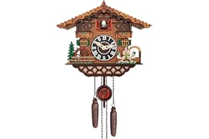 DISPRA Orologio A Cucù, Grande Orologio A Cucù In Legno Artigianale, Antico Tradizionale Dela Foresta Nera Ogni Ora, Decorazione Da Parete A Pendolo Meccanico Per Casa, Chalet In Stile Europeo Retrò Soggio