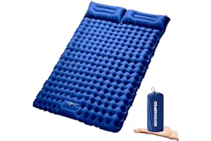 HOYOCAMPGO Double Camping Mat Inflatable Camping Mattress Ultralight Sleeping Mat with Built-in Pump, Foot Press Extra Thick Durable 2 Person Sleeping Pad with Pillow For Backpacking, Traveling, Hiking