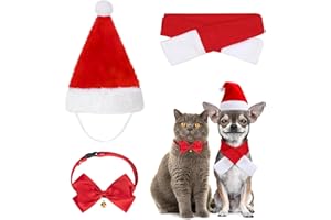 Kiiwah Kostium dla psa, 3 sztuki, strój bożonarodzeniowy z czapką bożonarodzeniową, muszka, obroża czerwony szalik dla psów i kotów, strój dla psów i kotów