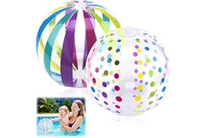 FANXAOLNES 2 Stück Wasserball Aufblasbar, 40cm Wasserball Groß für Kinder Bunt Gestreifter und Gepunkteter Strandball, Langlebiges PVC, Tropisches Partyzubehör für Strand und Pool, Sommerpartys, Veranstaltungen