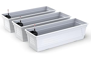 ‎PLASTARD Plastard Blumenkasten Milano 3er Set 60 cm lang Farbe Weiß mit Wasserspeicher und Wasserstandsanzeige Pflanzkasten für Garten und Balkon witterungsbeständig für Innen und Außen