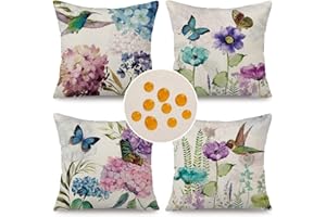 ‎CIRZONE Cirzone wasserdichte Kissenbezug Frühling 4 Stück 45 x 45 cm Dekorative Outdoor Kissen Frühling Wasserfest Vögel und Schmetterlinge Kissenbezug Werden für Sofakissen Garten Outdoor