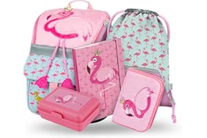 Baagl Schulranzen Mädchen Set 5 Teilig - Zippy Schultasche ab 1. Klasse - Grundschule Ranzen mit Brustgurt - Ergonomischer Schulrucksack