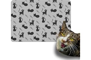 DEAD SET STUDIO Premium Non-Slip Feeding Mat for Cats - Washable Surface Pet Bowl Mat With Various Designs - Mystic Black Cats