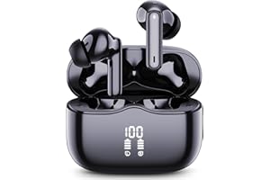 XINWLD Auriculares Inalambricos, Auriculares Bluetooth 5.3 con HD Micrófono, Reducción de Ruido Cascos Inalambricos con Pantalla LED, 13 mm Controlador dinámico, IP7 Impermeable 36H Auriculares, Negro