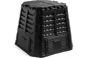 VonHaus Compost Bin for Garden 480L – Composter with Slatted Design for Aeration, Rainwater Collection, Side Flap & Lid – Outdoor Compost Converter – Frost & UV Resistant - Black