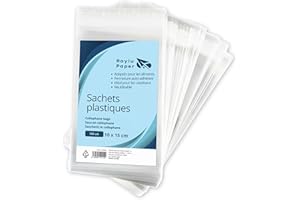 RAYLU PAPER - Lot de 100 sacs en cellophane transparents avec fermeture auto-adhésive, sachets en plastique pour cadeaux d'anniversaire, fêtes de mariage, communions de Noël (10 x 15 cm)