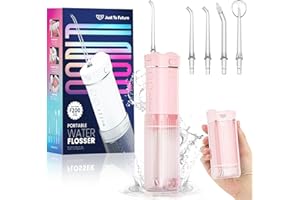 JTF Hydropulseur Jet Dentaire Portable Mini, Électrique Voyage Irrigateur Oral Detartreur Avec 5 Buses Rechange, 4 Modes Water Flosser, 230 ML Réservoir D'eau Escamotable, IPX7 Étanche(Rose)